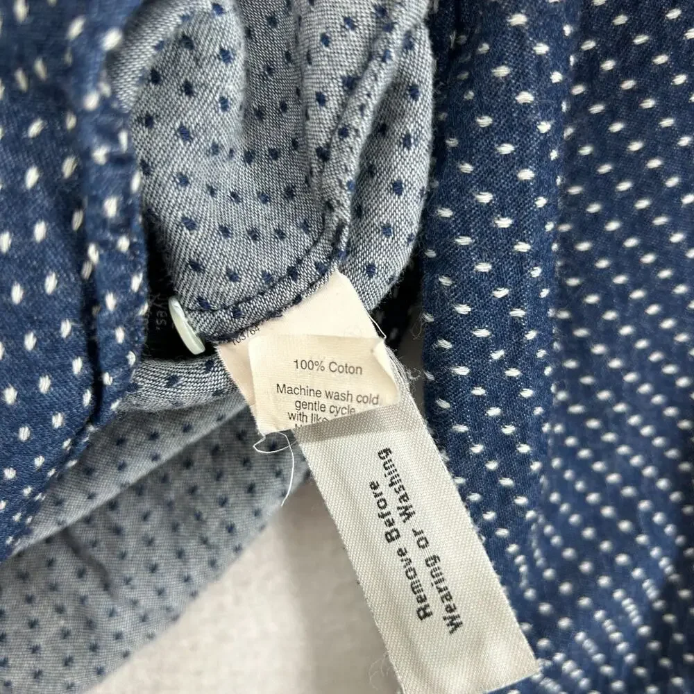 J.CREW Top Womens 2 Boy Shirt Polka Dot Button Up Long Sleeve Cotton Blue